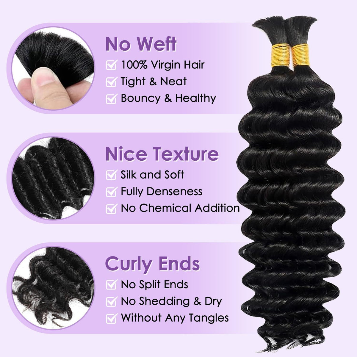Miracle On Going Deep Wave Bulk Hair For Braiding #1B Natural Black