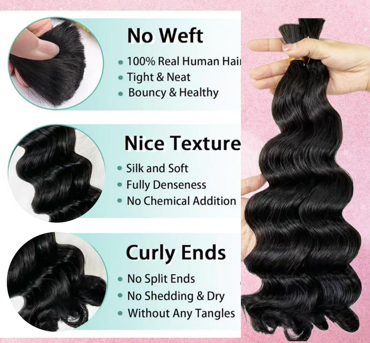 Miracle On Going Loose Wave Bulk Hair For Braiding #1B Natural Black