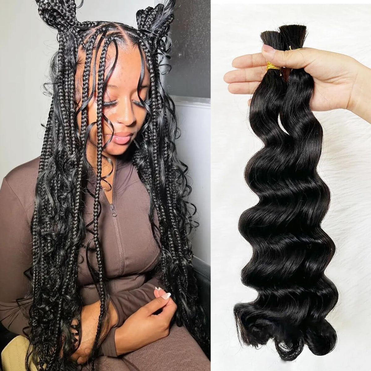Miracle On Going Loose Wave Bulk Hair For Braiding #1B Natural Black