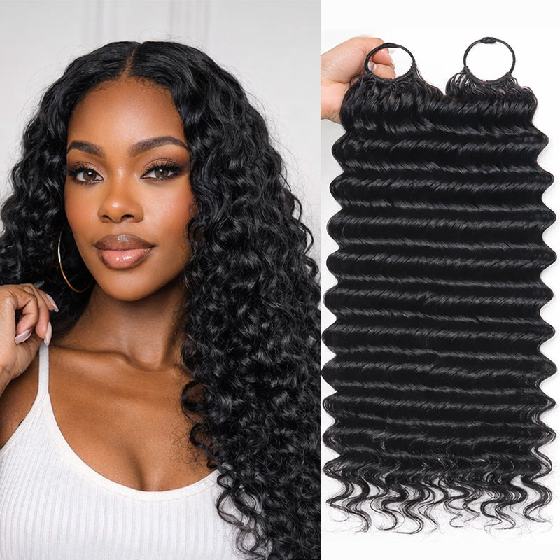 Miracle On Going Miracle Knots Human Feather Crochet Hair Deep Wave with No Spiral Ends - Pre-Separated Knotless Crochet Braids for Seamless Blending
