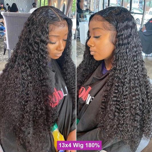 HD Lace Frontal Wigs 13x6 Deep wave Human Hair Wigs 250% Density #1B Natural Color