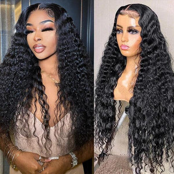 HD Lace Frontal Wigs 13x6 Deep wave Human Hair Wigs 250% Density #1B Natural Color